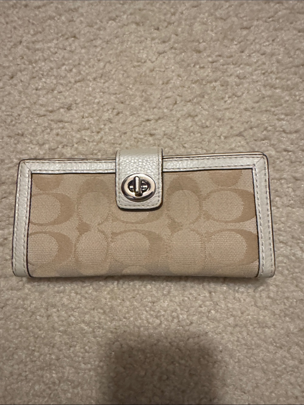 Coach Beige Signature Canvas Wallet with Beige Trim